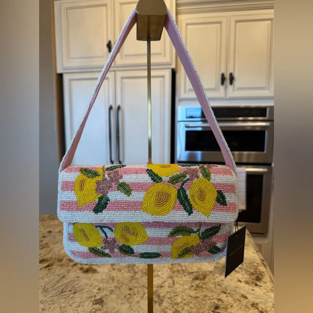 America & Beyond Beaded Lemon shoulder bag in Pink, Yellow & White - Picture 2 of 7